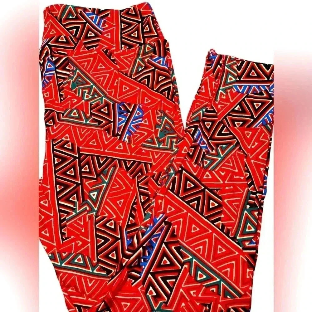Lularoe TC2 red & green geometric leggings . OG Patrick quality & fit . NWT